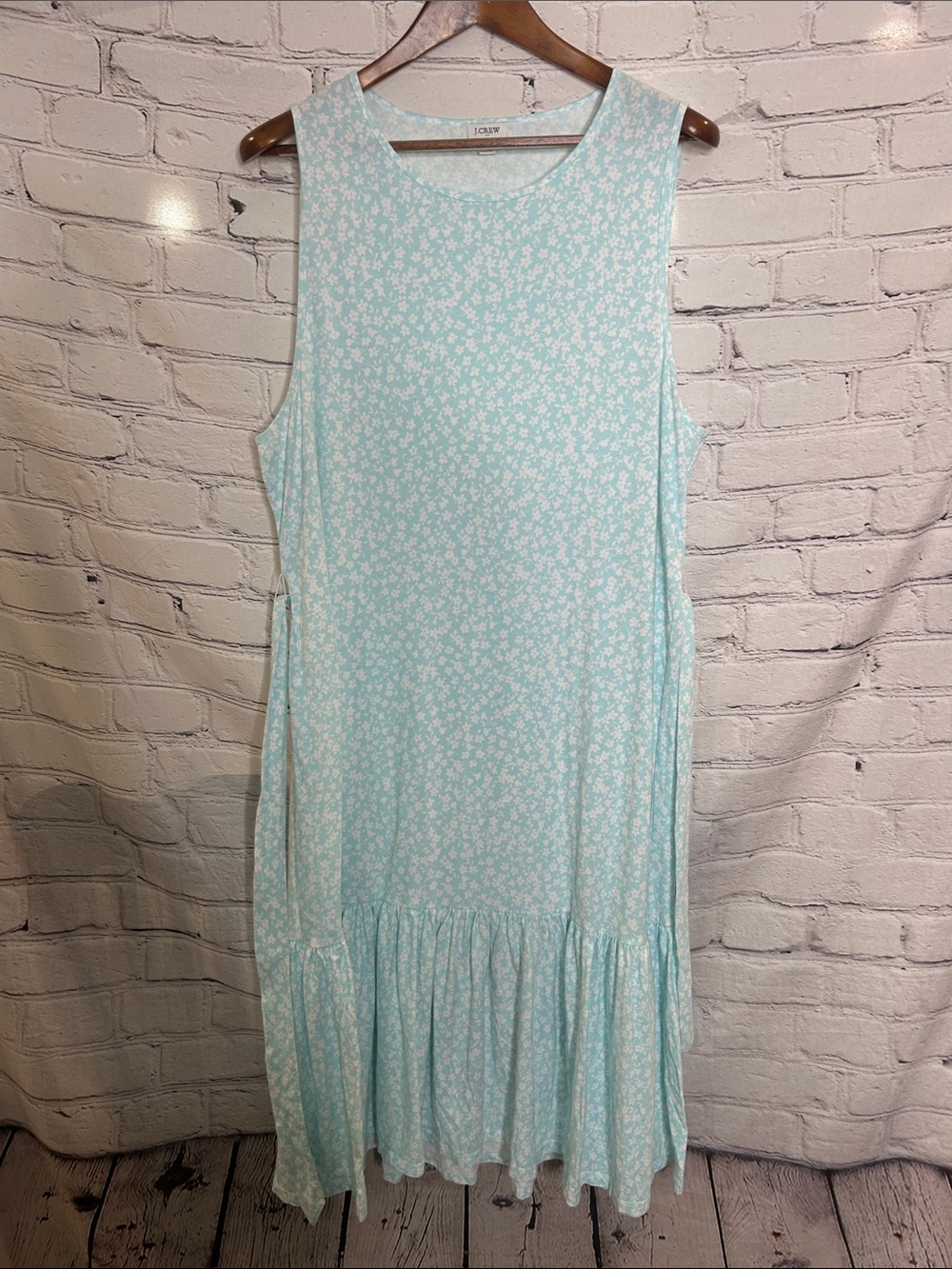 J. Crew Light Aqua Floral Sleeveless Tie-Waist Midi Dress Size 2X - Picture 3 of 13